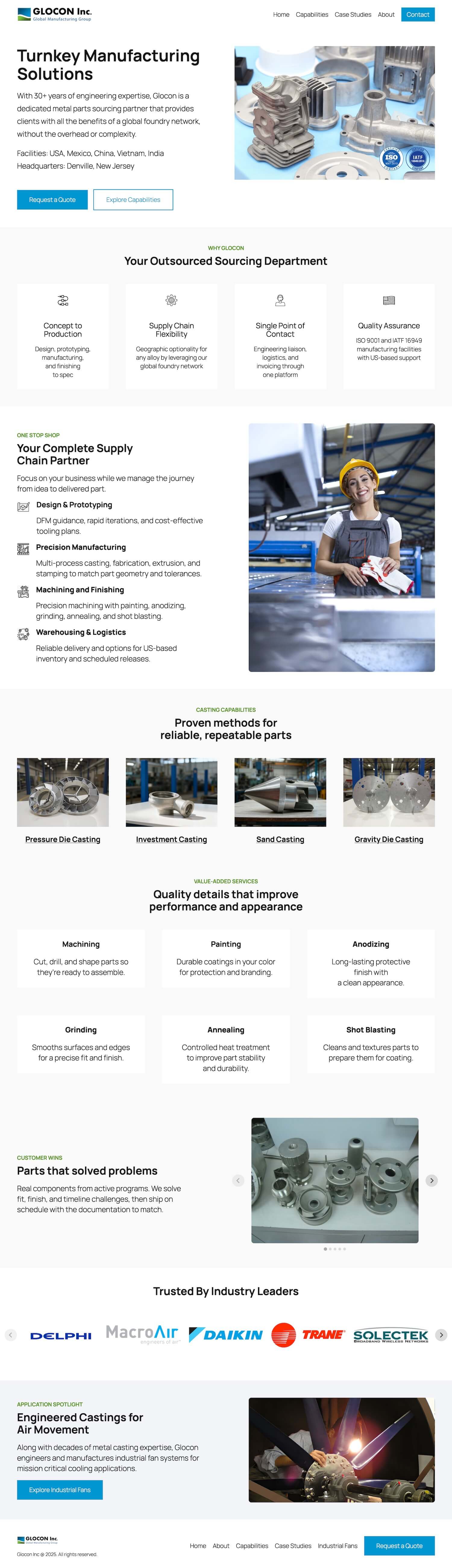 Glocon Inc. — custom manufacturer website by InsideJob