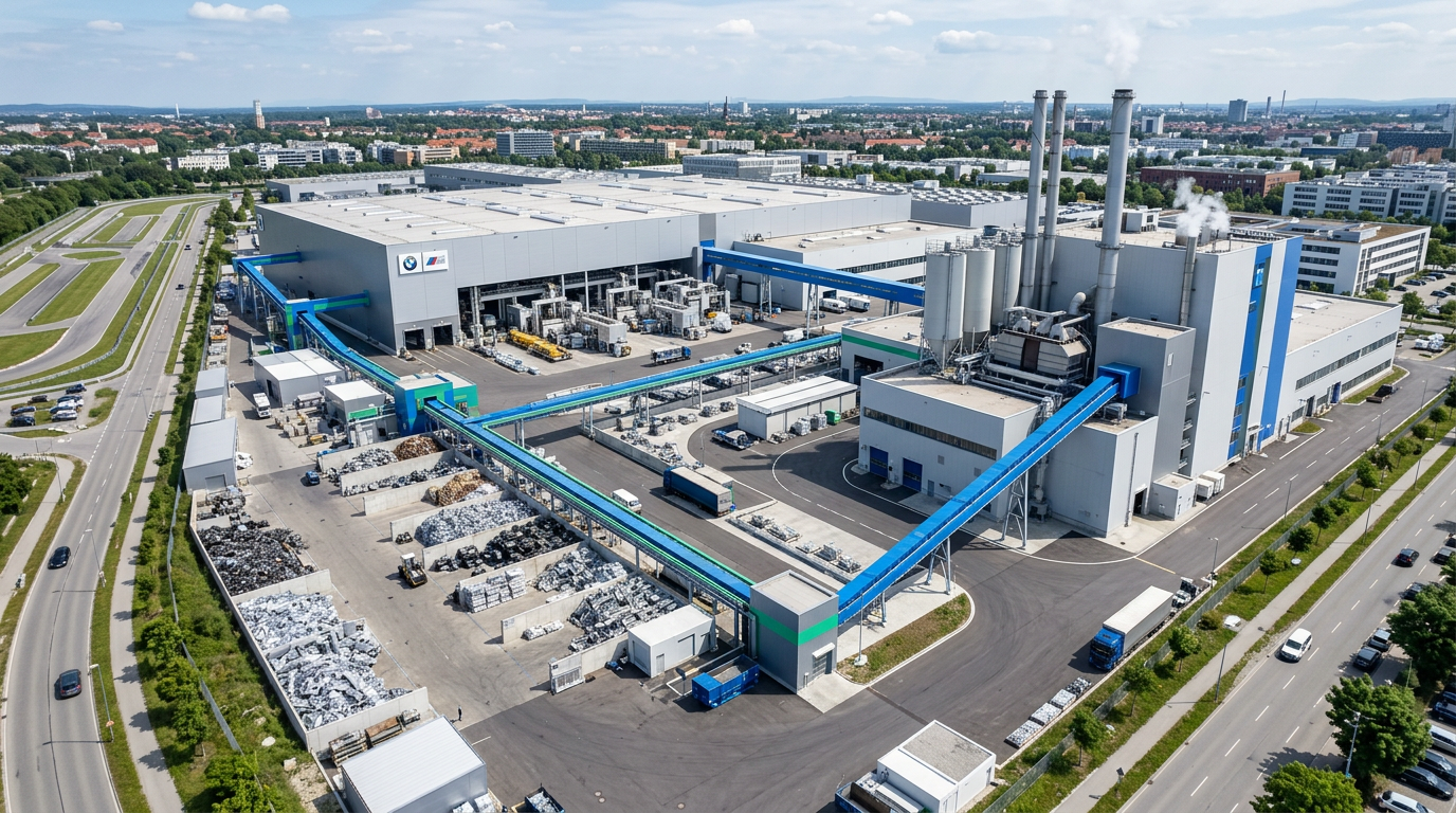 Aerial photograph of BMW's Munich die casting plant showing the closed-loop recycling system