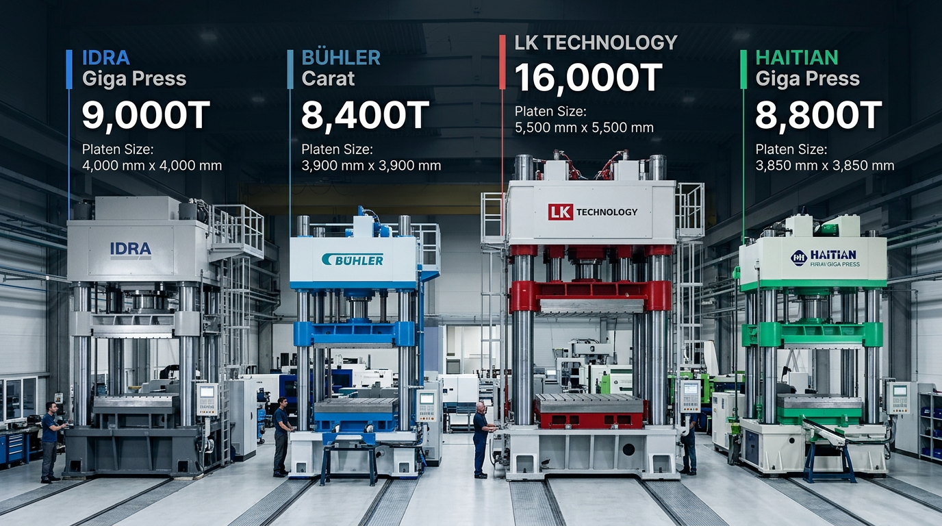 Side-by-side comparison of giga-casting equipment from major manufacturers