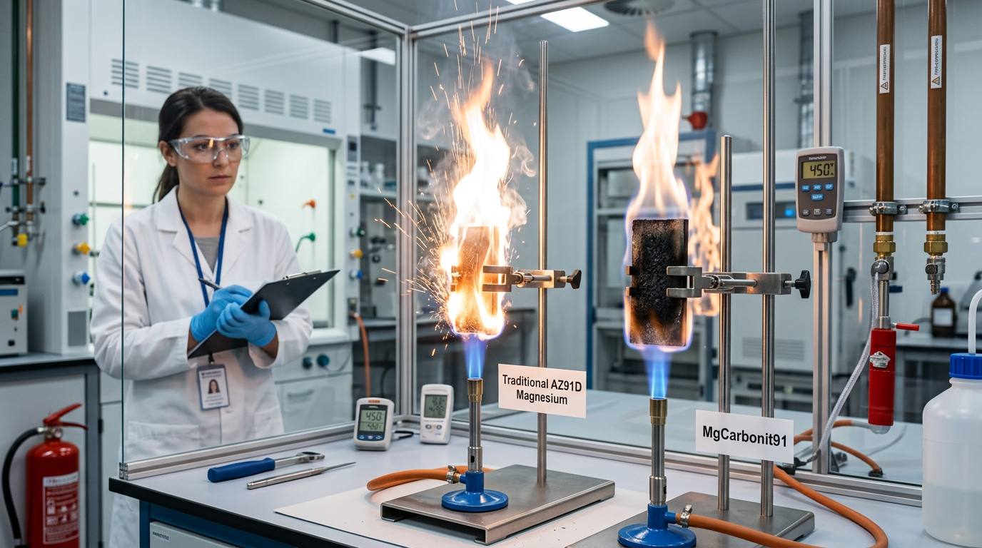Laboratory flammability resistance test photograph