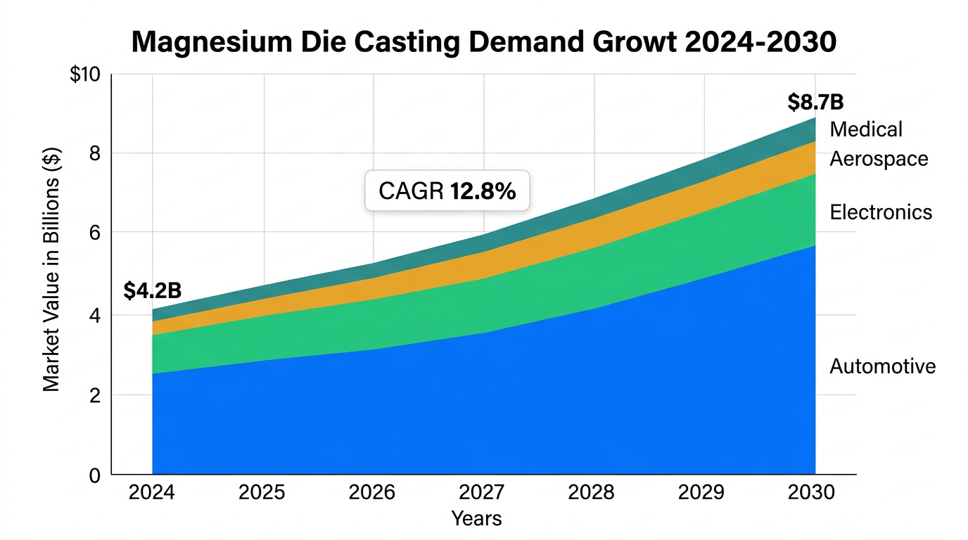 Market growth projection chart showing magnesium die casting demand from 2024 to 2030