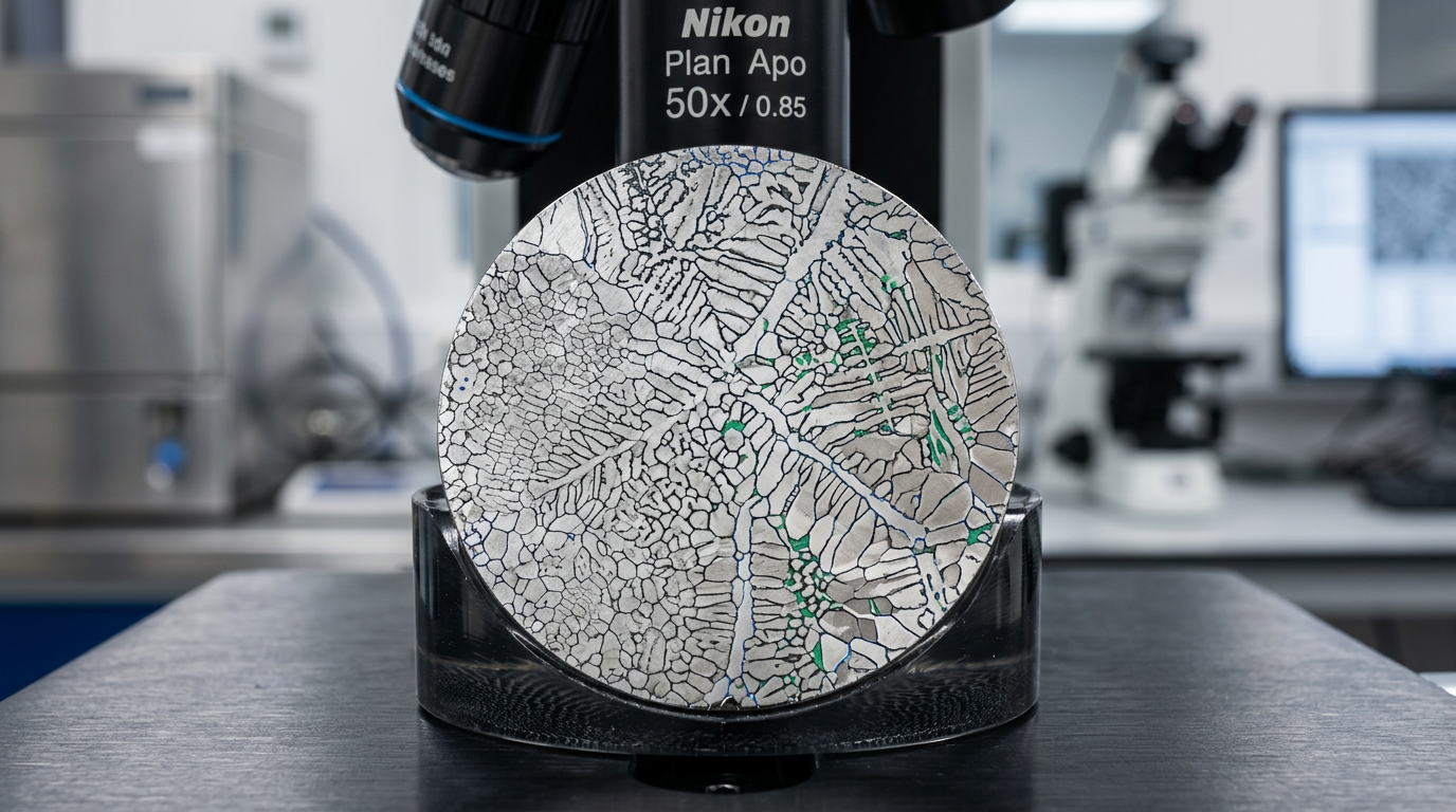 Cross-section of aluminum die cast alloys showing crystal structure