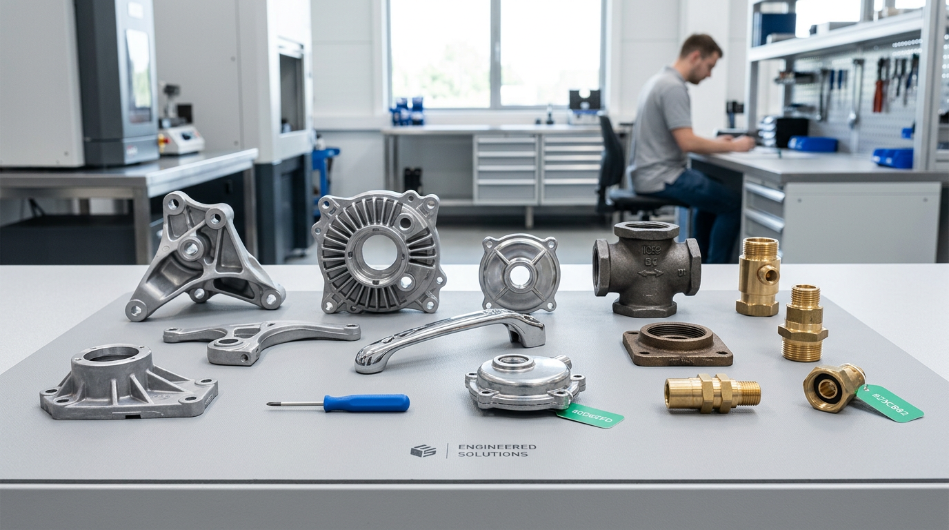 Various die cast parts showing different alloys and finishes