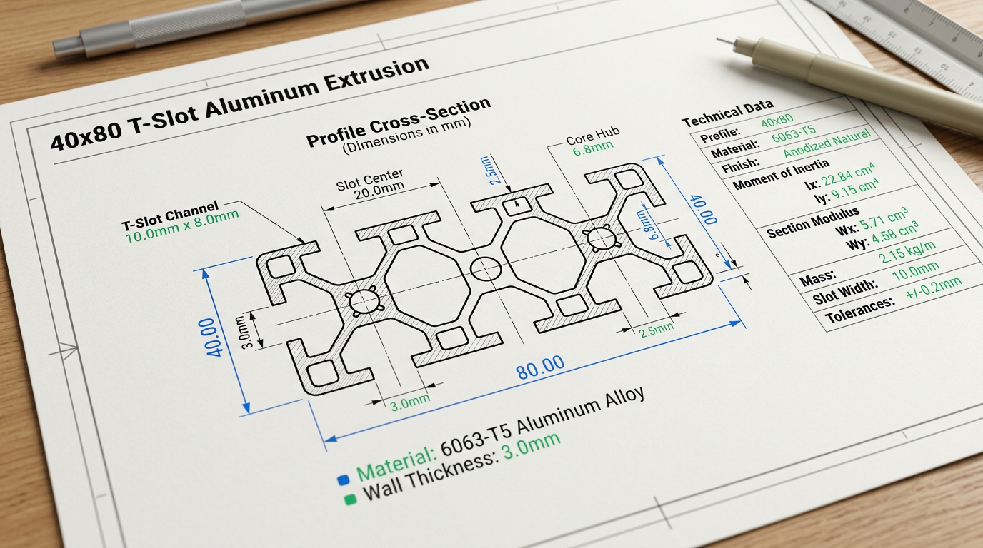 Aluminum extrusion CAD drawing and profile specifications