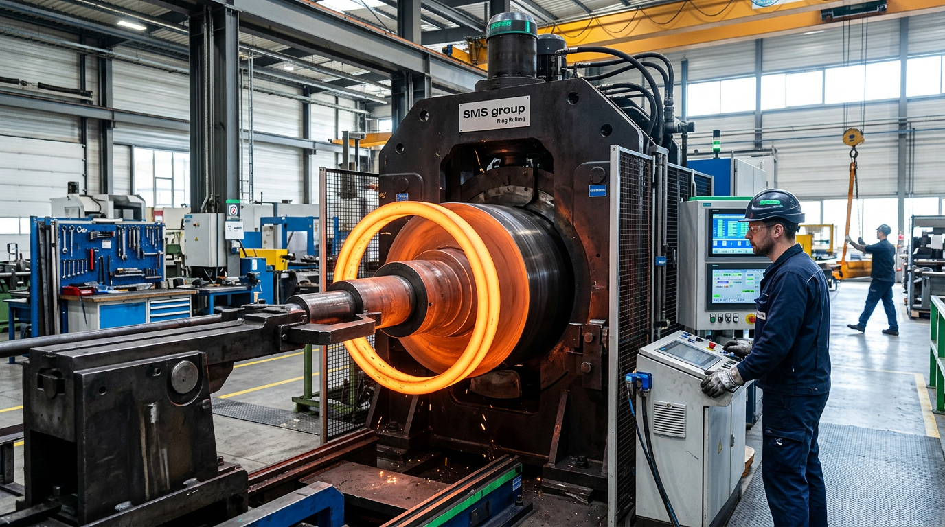 Ring Rolling process in a manufacturing facility, industrial photography