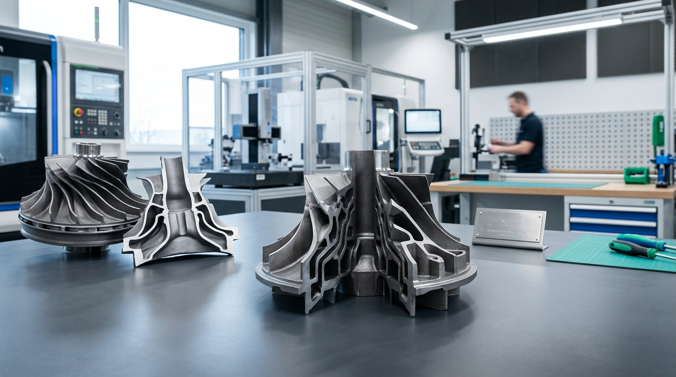 Investment cast parts showing complex geometry and internal passages