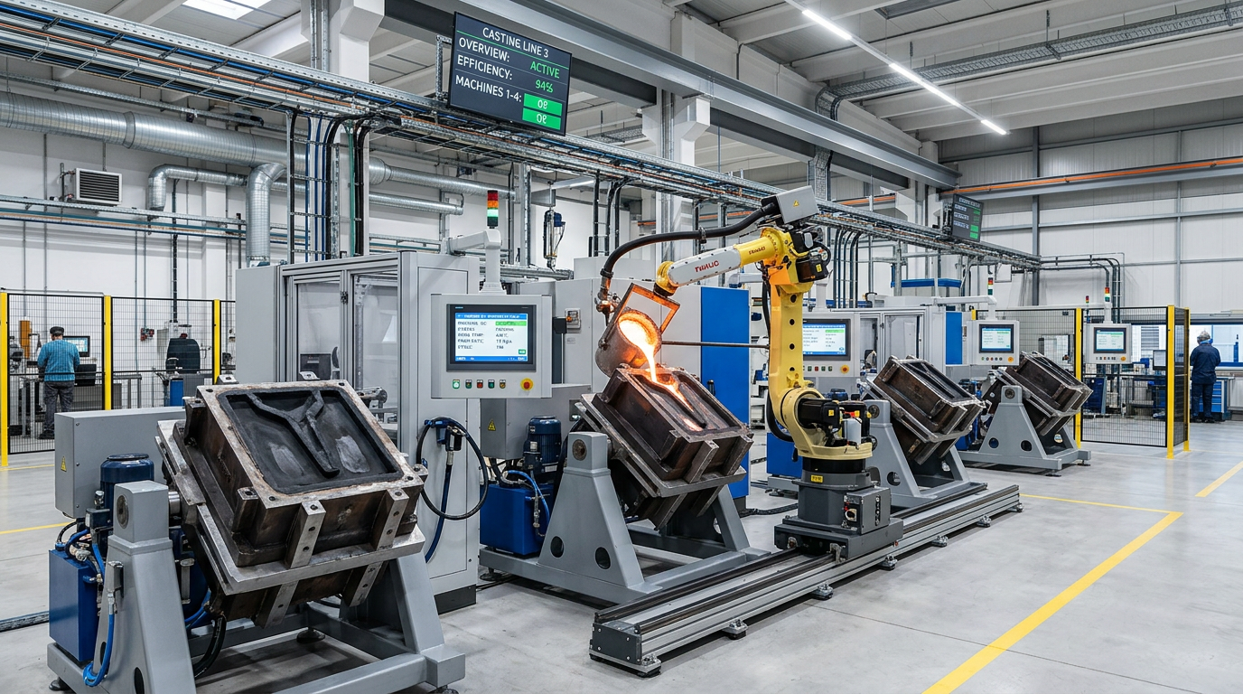 Automated permanent mold casting production line with real-time monitoring