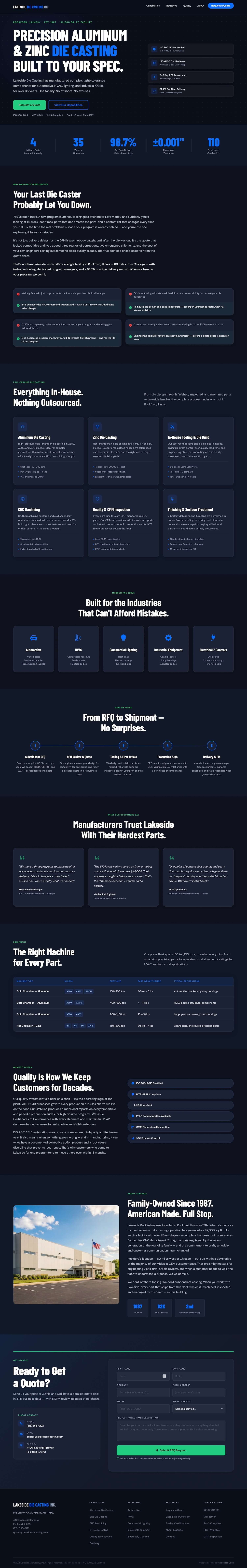 Lakeside Die Casting Manufacturer website example by InsideJob